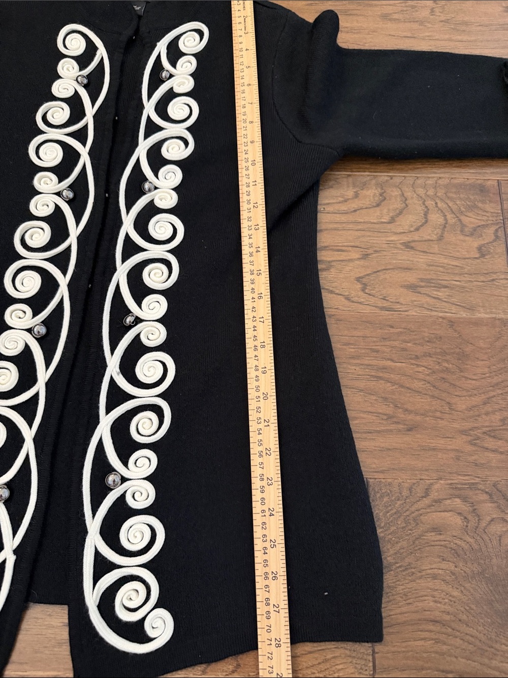 Lauren Michelle Vintage Black Cardigan Duster with cream Scroll Embroidery M - Picture 7 of 9
